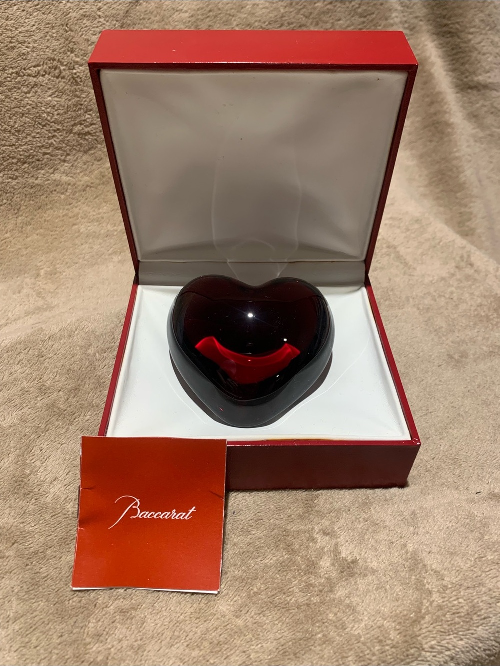 Baccarat Deep Burgundy Heart Crystal Paperweight